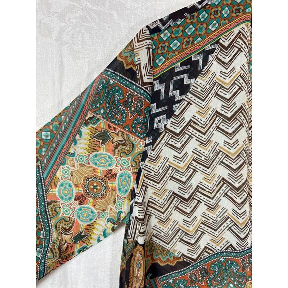 Wrangler Open Cardigan Large Brown Mixed Prints Long Duster Poncho Cape Western - Picture 5 of 10